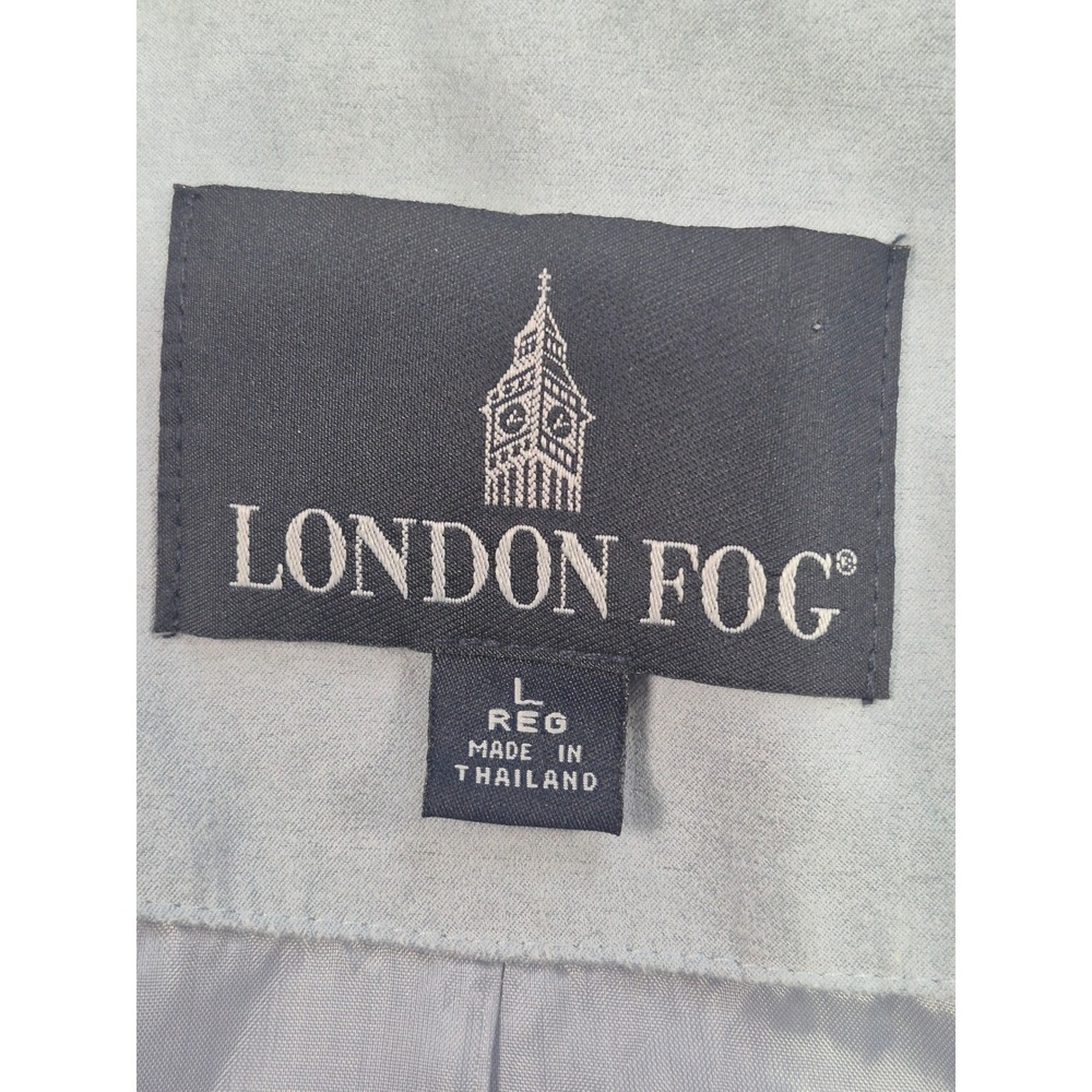 London Fog Womens Large Blue Raincoat Hooded Water Repellent Trench Coat Jacket